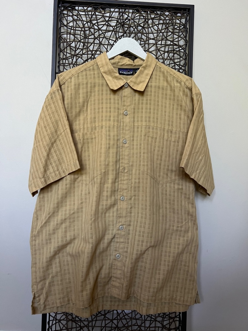 Patagonia Vintage Y2K Men’s Hemp Shirt Button Down Short Sleeve Textured Tan L